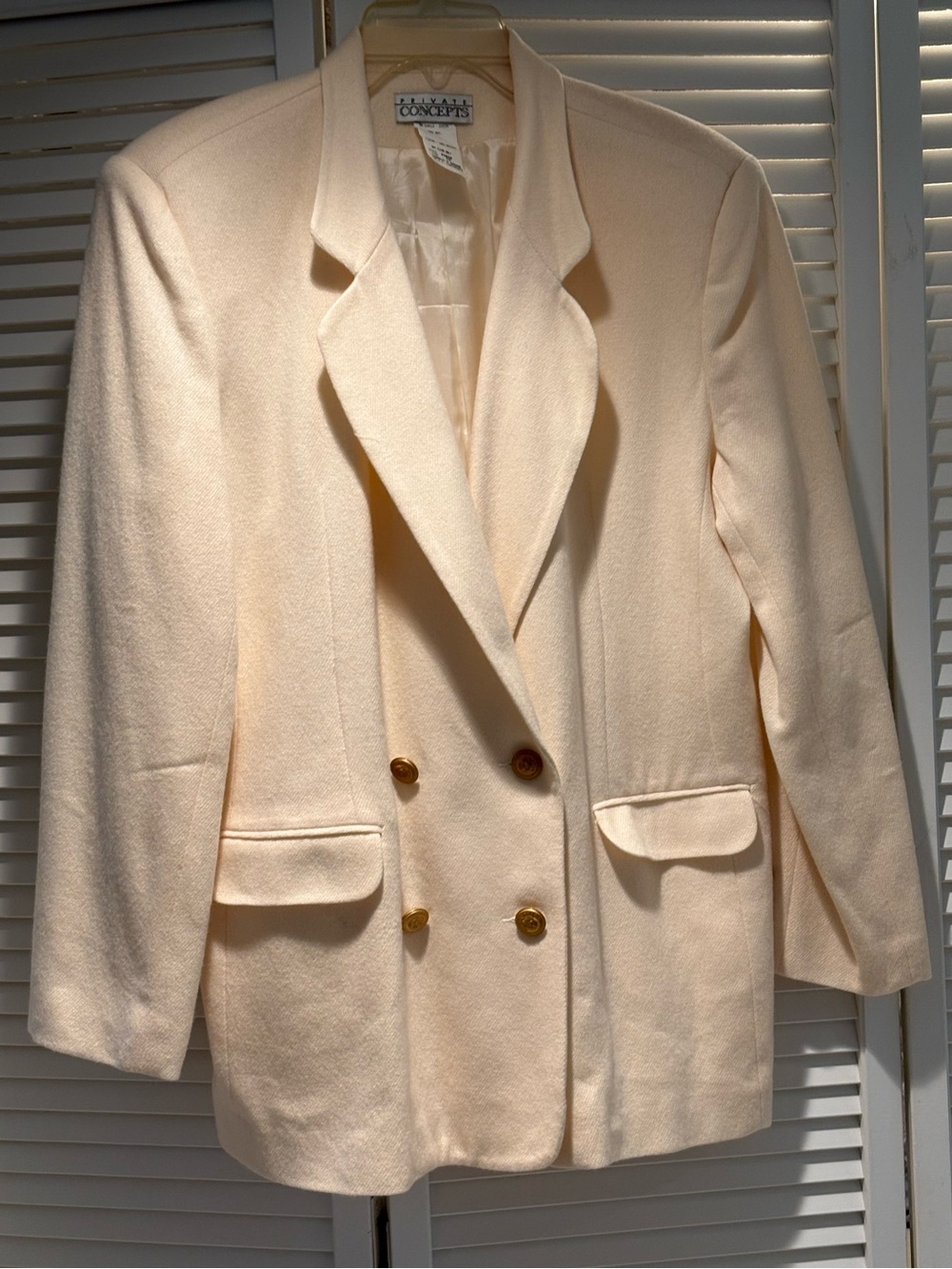 Private Concepts Cream Wool Double-Breasted Blazer